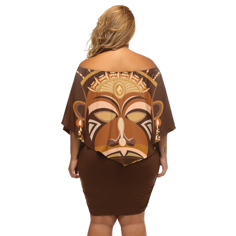 African Women Tribal Ethnic Mask Off Shoulder Short Dress