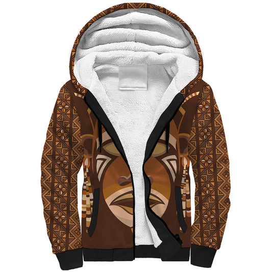 African Women Tribal Ethnic Mask Sherpa Hoodie