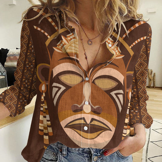 African Women Tribal Ethnic Mask Women Casual Shirt