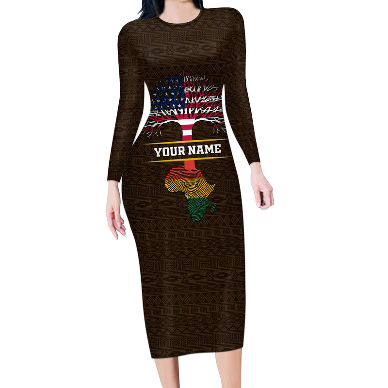 African Root Long Sleeve Bodycon Dress