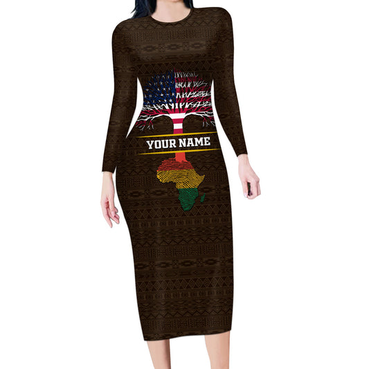 African Root Long Sleeve Bodycon Dress