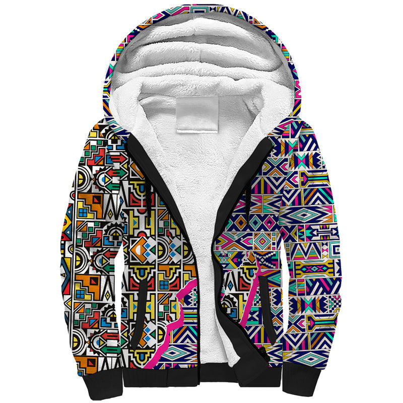African Ndebele Pattern Sherpa Hoodie
