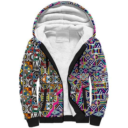 African Ndebele Pattern Sherpa Hoodie