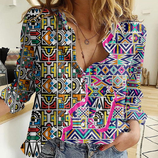 African Ndebele Pattern Women Casual Shirt