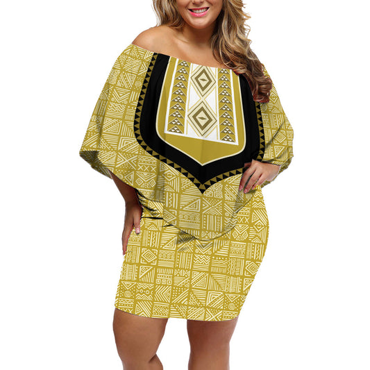 African Mudcloth Dashiki Off Shoulder Short Dress