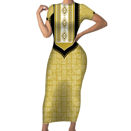 African Mudcloth Dashiki Short Sleeve Bodycon Dress