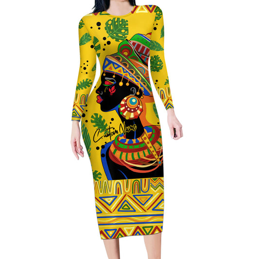 Africa Woman Tropical Style Long Sleeve Bodycon Dress