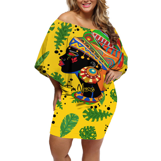 Africa Woman Tropical Style Off Shoulder Short Dress