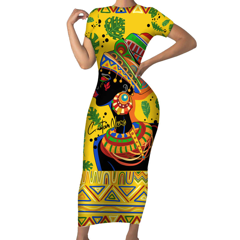 Africa Woman Tropical Style Short Sleeve Bodycon Dress