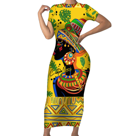 Africa Woman Tropical Style Short Sleeve Bodycon Dress