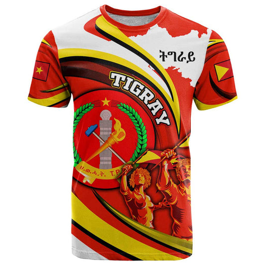 Ethiopia Tigray Revolution Emblem Freedom Fighters and Flag T Shirt
