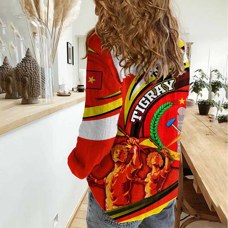 Ethiopia Tigray Revolution Emblem Freedom Fighters and Flag Women Casual Shirt