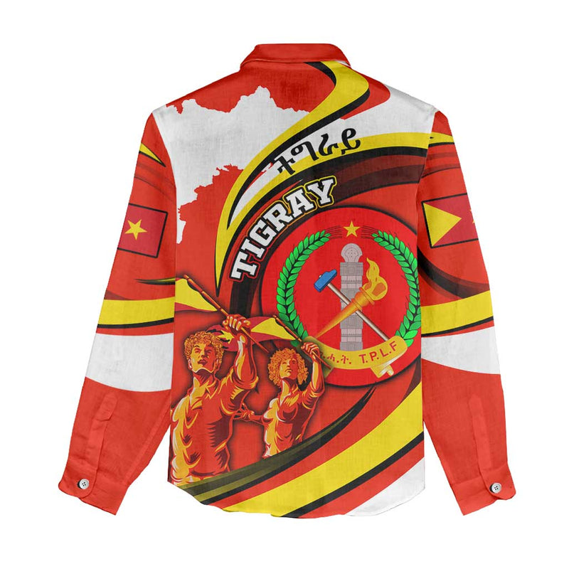 Ethiopia Tigray Revolution Emblem Freedom Fighters and Flag Women Casual Shirt