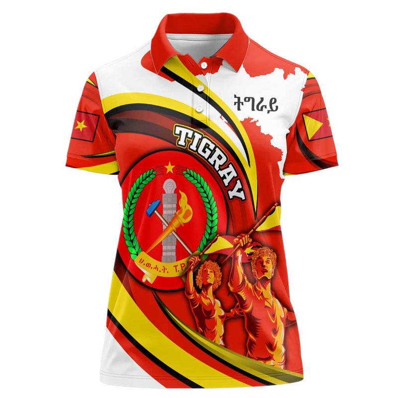 Ethiopia Tigray Revolution Emblem Freedom Fighters and Flag Women Polo Shirt