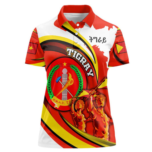 Ethiopia Tigray Revolution Emblem Freedom Fighters and Flag Women Polo Shirt