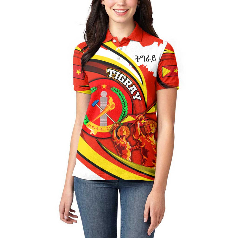 Ethiopia Tigray Revolution Emblem Freedom Fighters and Flag Women Polo Shirt