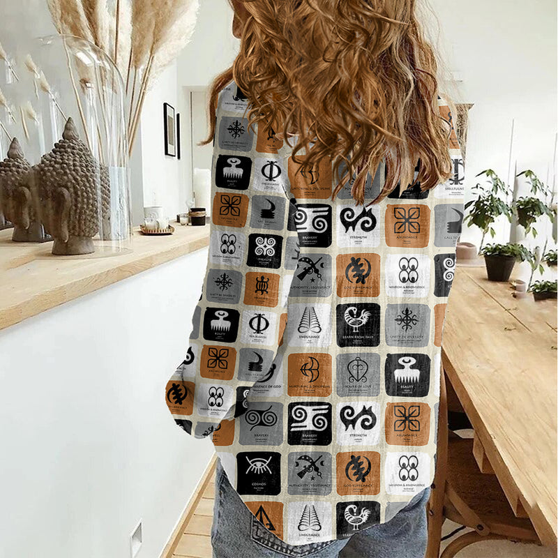 Adinkra Symbols Fashion Women Casual Shirt