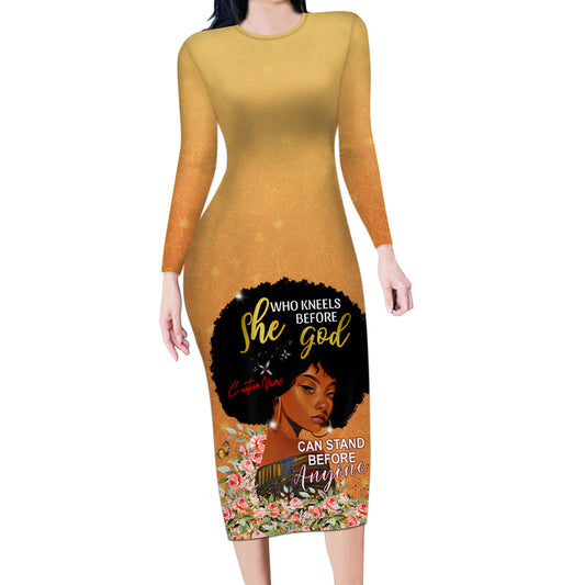 African Black Women She Who Kneels Before God Long Sleeve Bodycon Dress