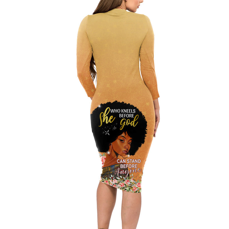 African Black Women She Who Kneels Before God Long Sleeve Bodycon Dress