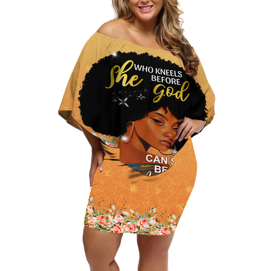 African Black Women She Who Kneels Before God Off Shoulder Short Dress