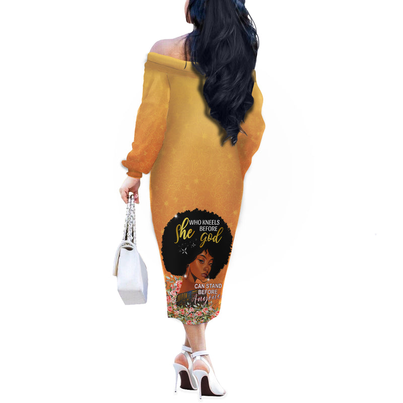African Black Women She Who Kneels Before God Off The Shoulder Long Sleeve Dress