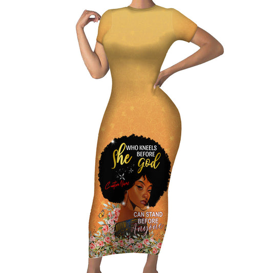 African Black Women She Who Kneels Before God Short Sleeve Bodycon Dress
