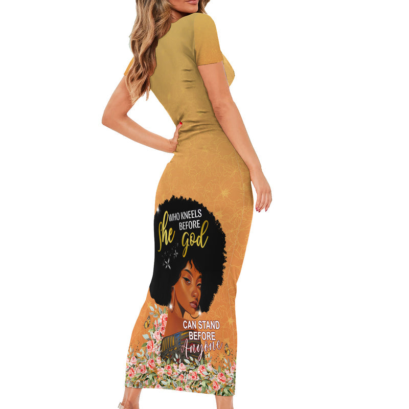 African Black Women She Who Kneels Before God Short Sleeve Bodycon Dress