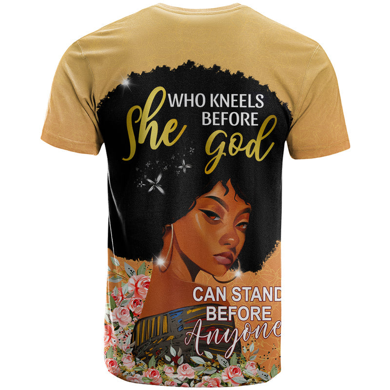 African Black Women She Who Kneels Before God T Shirt