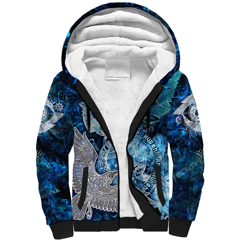 Eye of God Huginn and Muninn Viking Odin Ravens in Frostflame and Runeflight Style Sherpa Hoodie