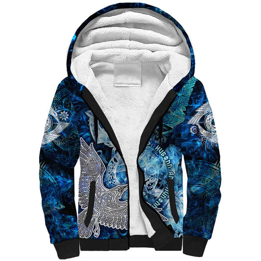 Eye of God Huginn and Muninn Viking Odin Ravens in Frostflame and Runeflight Style Sherpa Hoodie