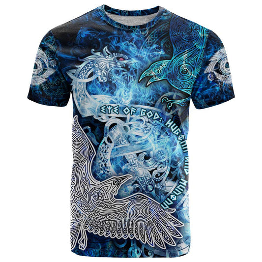 Eye of God Huginn and Muninn Viking Odin Ravens in Frostflame and Runeflight Style T Shirt
