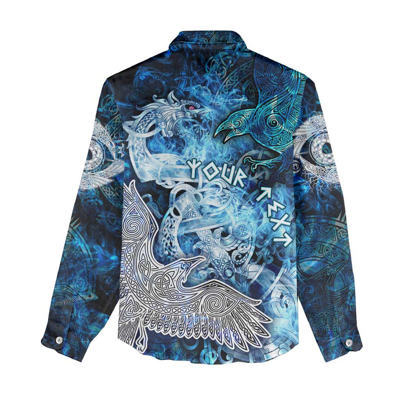 Eye of God Huginn and Muninn Viking Odin Ravens in Frostflame and Runeflight Style Women Casual Shirt