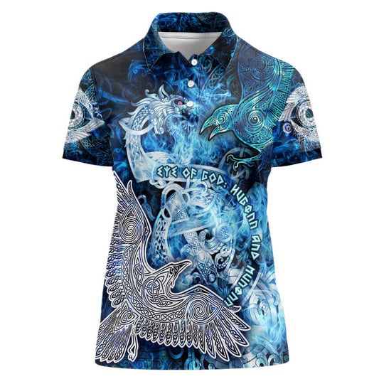 Eye of God Huginn and Muninn Viking Odin Ravens in Frostflame and Runeflight Style Women Polo Shirt