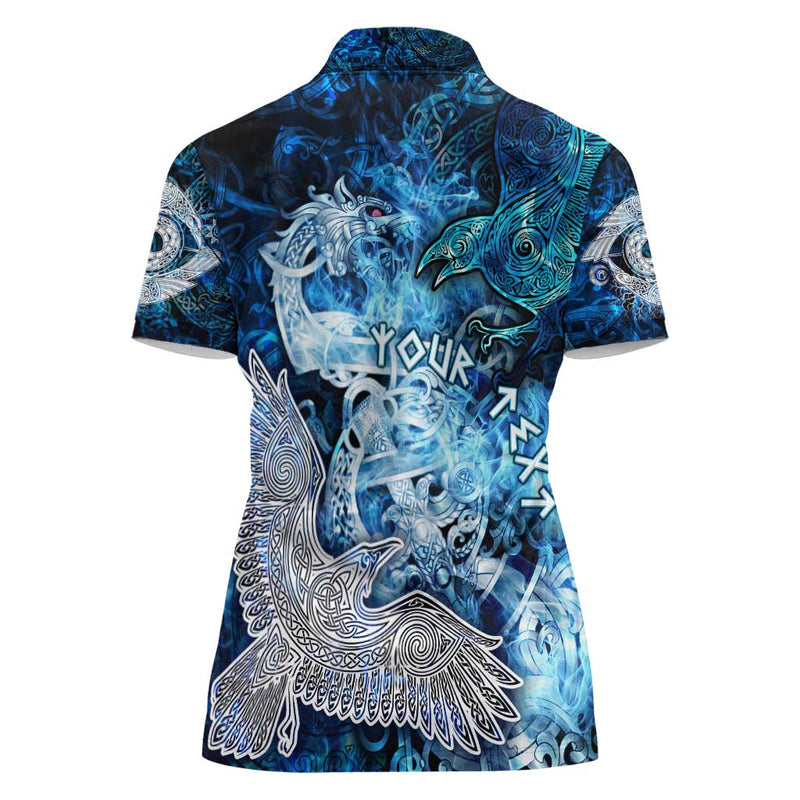 Eye of God Huginn and Muninn Viking Odin Ravens in Frostflame and Runeflight Style Women Polo Shirt