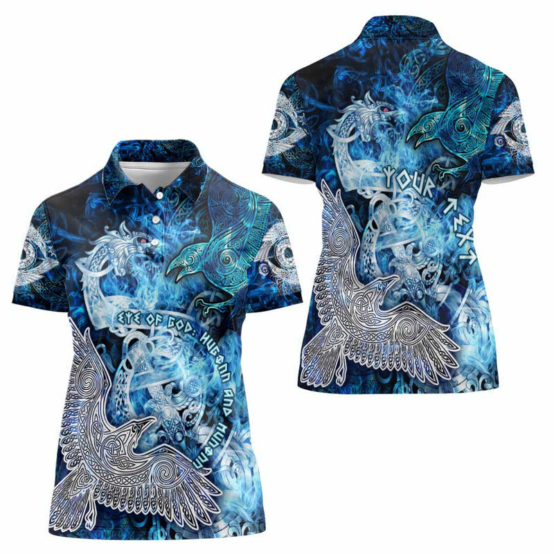 Eye of God Huginn and Muninn Viking Odin Ravens in Frostflame and Runeflight Style Women Polo Shirt