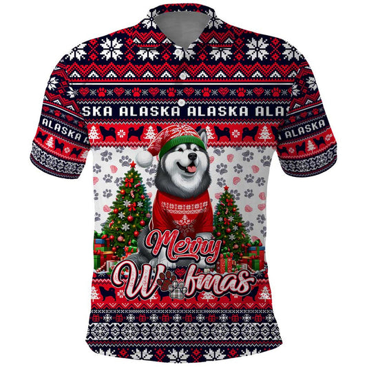 Alaska Merry Woofmas Christmas Dog Art Style Polo Shirt