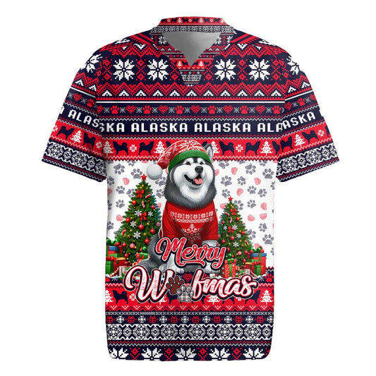 Alaska Merry Woofmas Christmas Dog Art Style Rugby Jersey