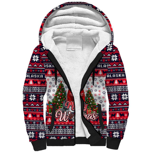 Alaska Merry Woofmas Christmas Dog Art Style Sherpa Hoodie
