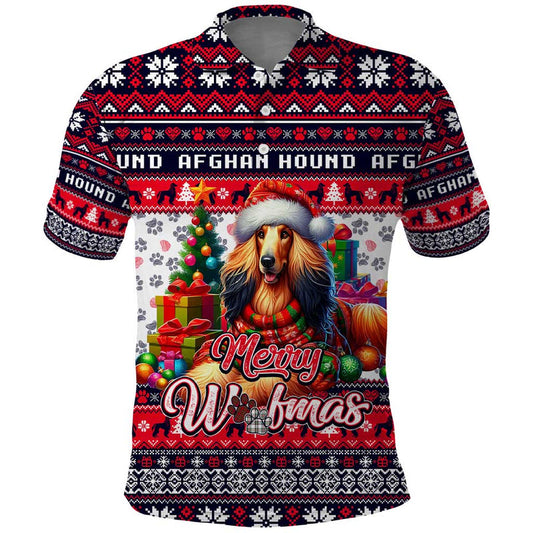 Afghan Hound Merry Woofmas Christmas Dog Art Style Polo Shirt