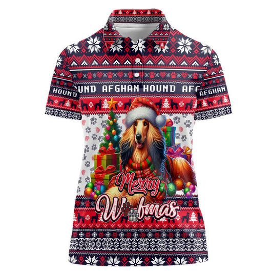 Afghan Hound Merry Woofmas Christmas Dog Art Style Women Polo Shirt