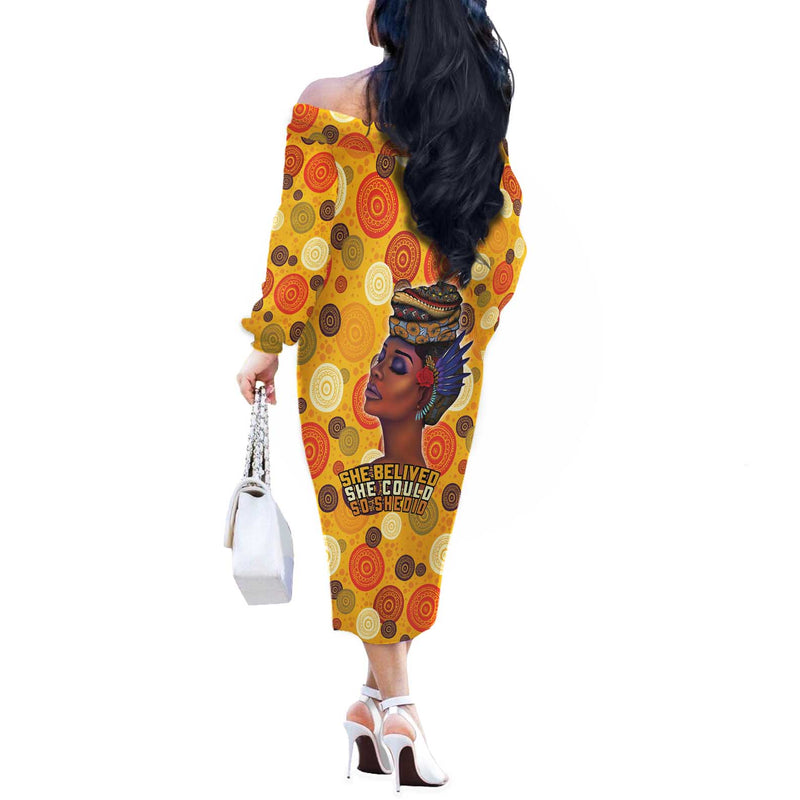 African She Believed She Could So She Did Off The Shoulder Long Sleeve Dress