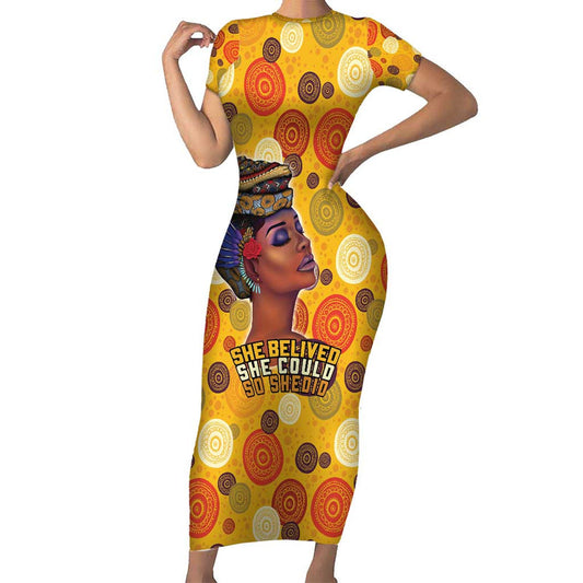 African She Believed She Could So She Did Short Sleeve Bodycon Dress