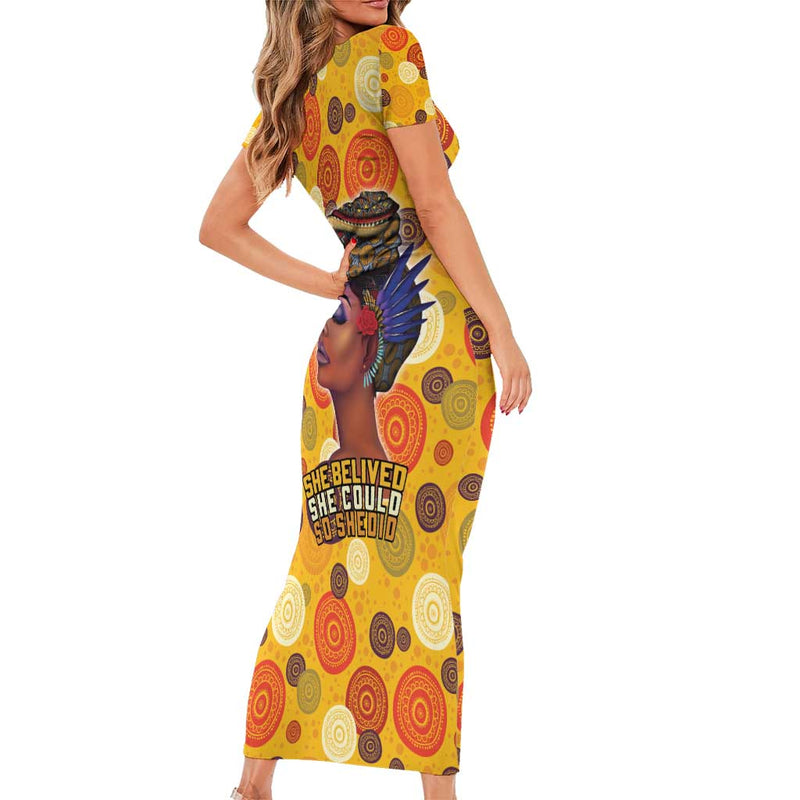 African She Believed She Could So She Did Short Sleeve Bodycon Dress