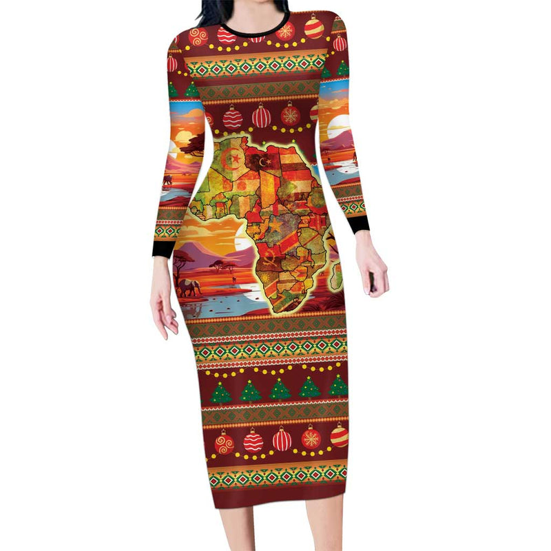 African Heritage And Celebrated Christmas Long Sleeve Bodycon Dress