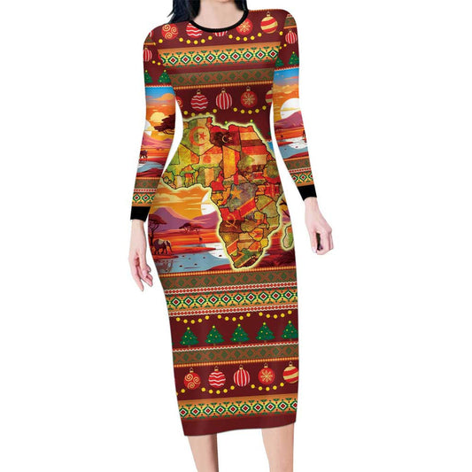African Heritage And Celebrated Christmas Long Sleeve Bodycon Dress