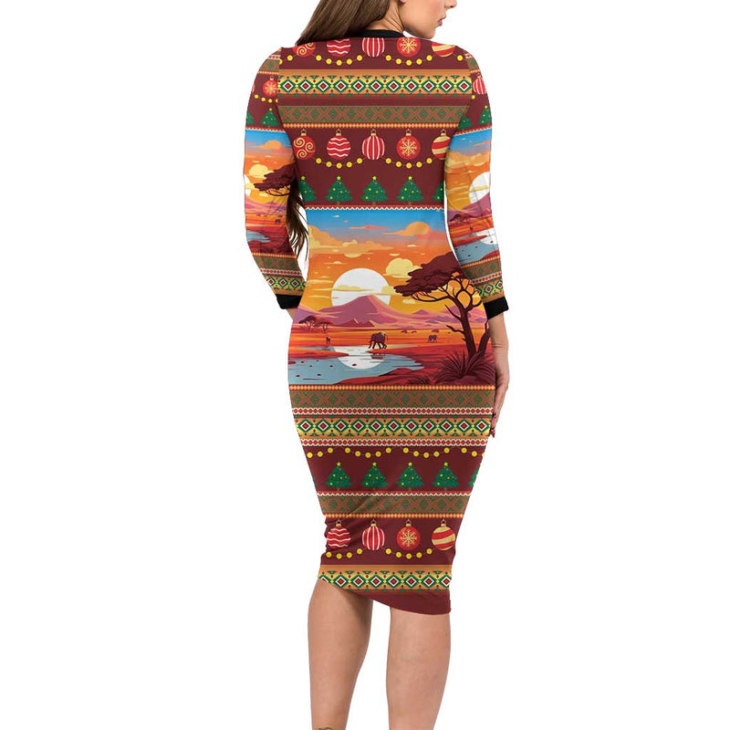 African Heritage And Celebrated Christmas Long Sleeve Bodycon Dress