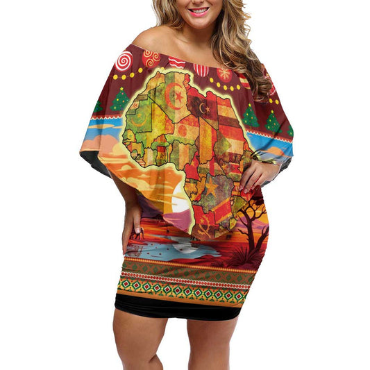 African Heritage And Celebrated Christmas Off Shoulder Short Dress