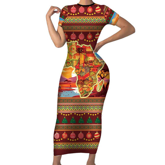 African Heritage And Celebrated Christmas Short Sleeve Bodycon Dress