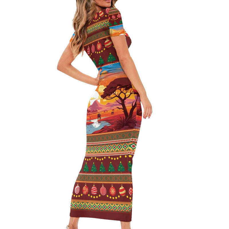 African Heritage And Celebrated Christmas Short Sleeve Bodycon Dress