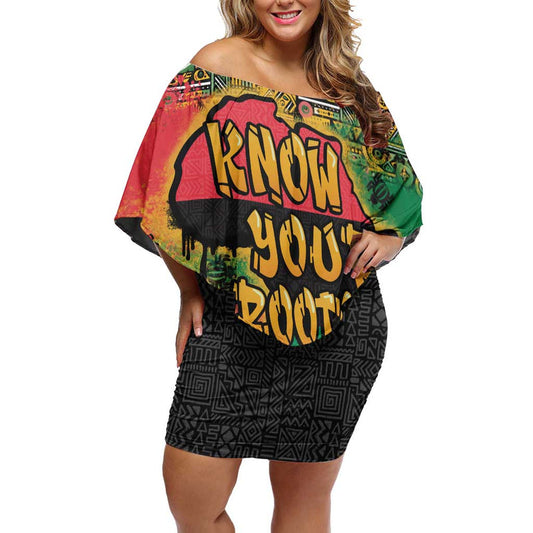 African Map Graffiti Know You Roots Off Shoulder Short Dress